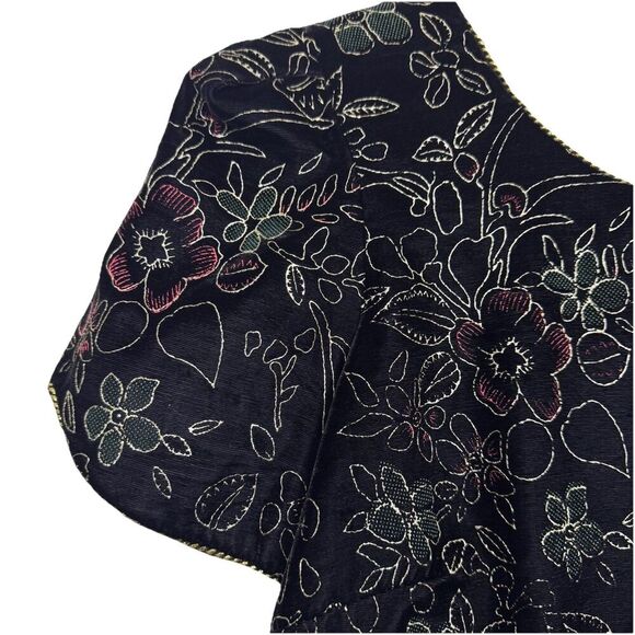 Vintage Sharon Young Women Embroidered Velvet Maxi Dress Size 8 Black Whimsigoth - Picture 3 of 8